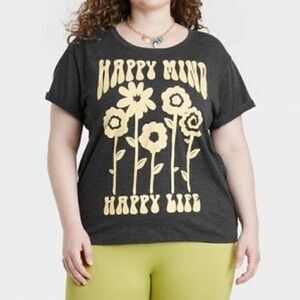 Modern Lux Bohemian ‘Happy Mind Happy Life’ Floral Graphic T Shirt